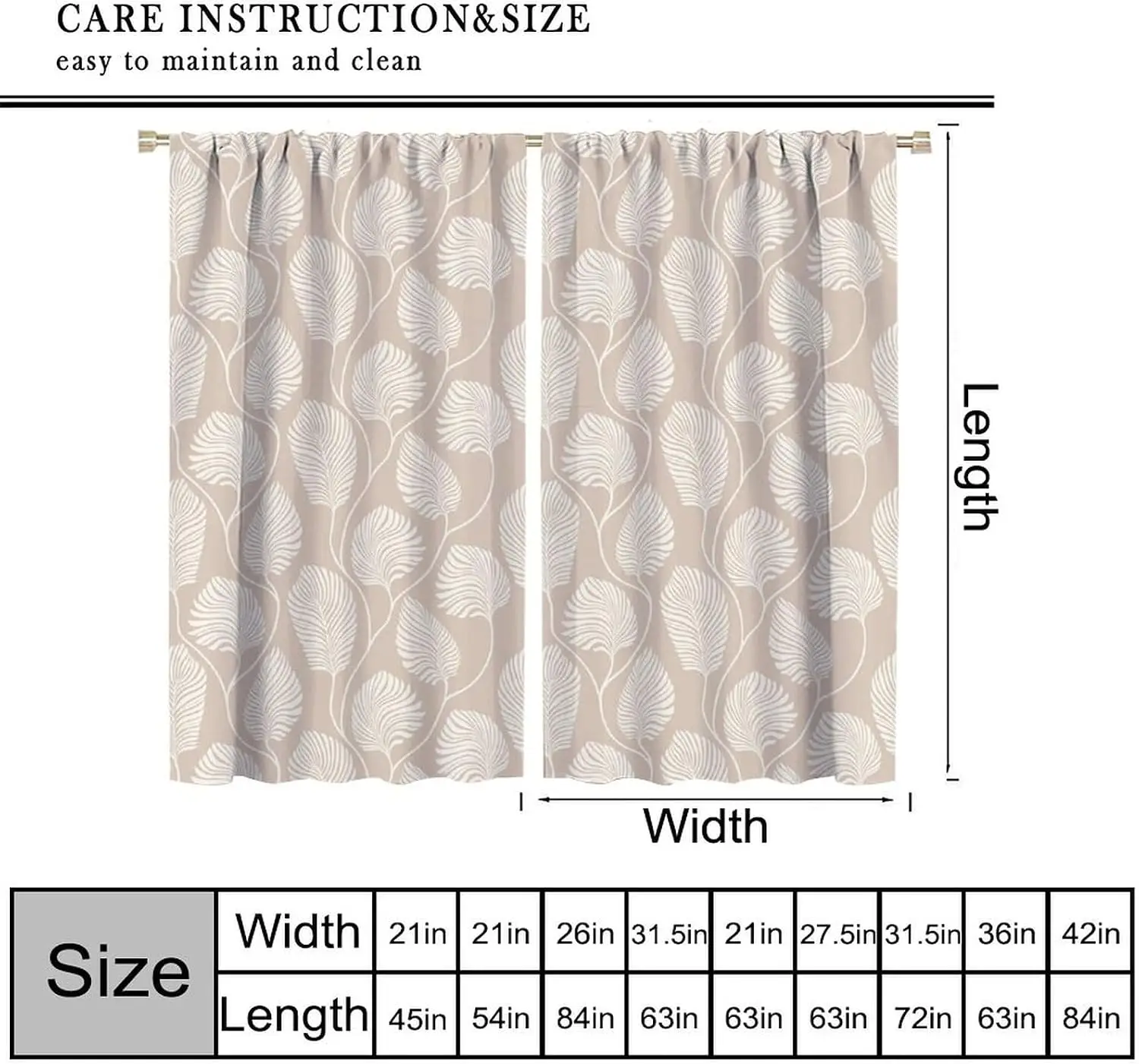 Vibrant Minimalist Palm Leaf Curtain 2 Panels Khaki Tone White Line Inn Room Print Window Curtain Modern Simple Home Decor