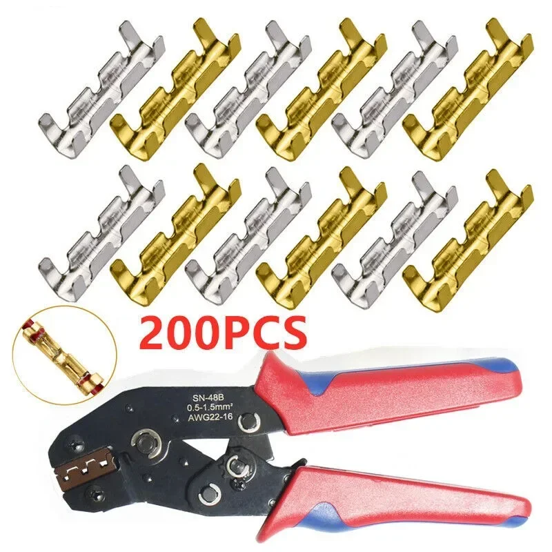 

200Pcs Wire Crimp Connector Set with Pliers Tools U-shaped Copper Buckle Wiring Accessories Electrical Terminal Kit for Cable