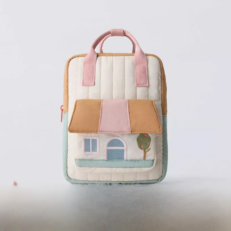

New Cartoon Small House Children's Canvas Double oulder Bag Lightweight Travel Bapa for Boys And Girls Kindergarten Boo...