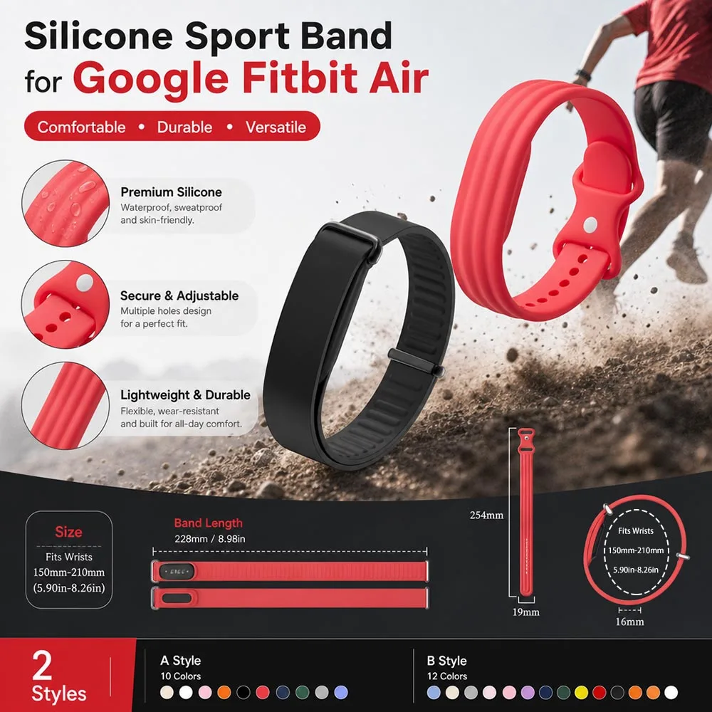 Silicone Wristband For Google Fitbit Air Original-Style Silicone Strap Waterproof Sweat Resistant For Google Fitbit Air Band