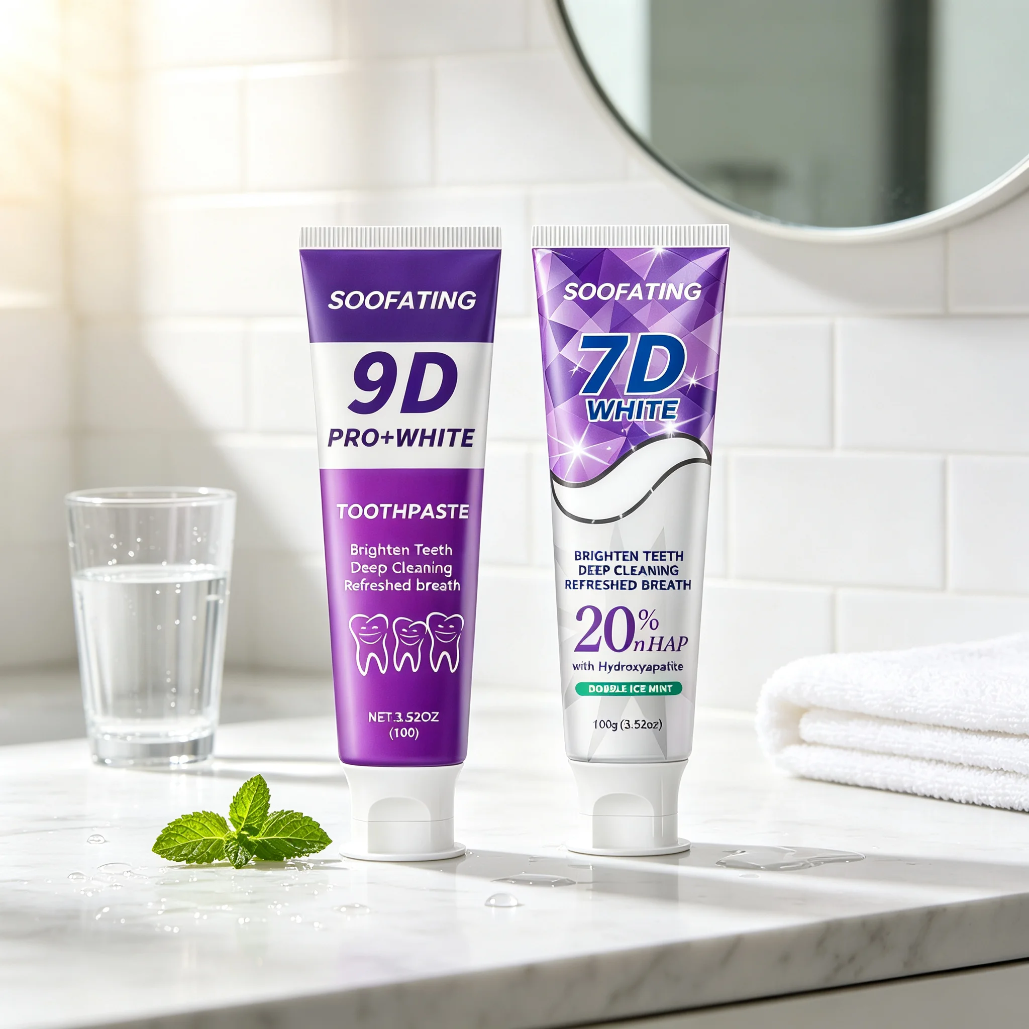 SOOFATING 9D & 7D Whitening Toothpaste Set, 20% Hydroxyapatite & Niacinamide, Deep Clean & Fresh Breath, Double Ice Mint, 100g