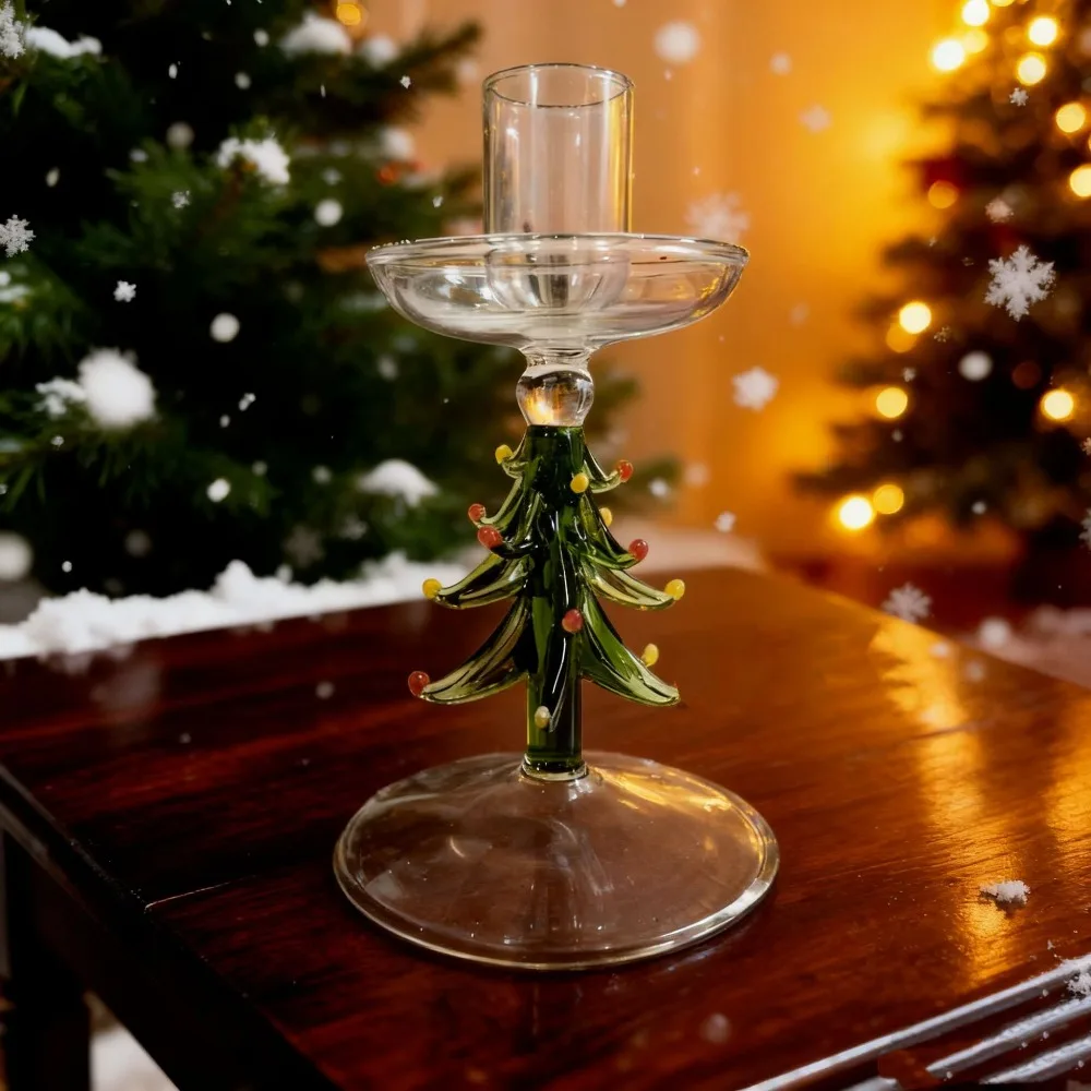 Romantic Nordic Style Christmas Trees Candlestick Glass Large Pallet Candle Holder Prevent Dripping Slim Candle Stand Festive