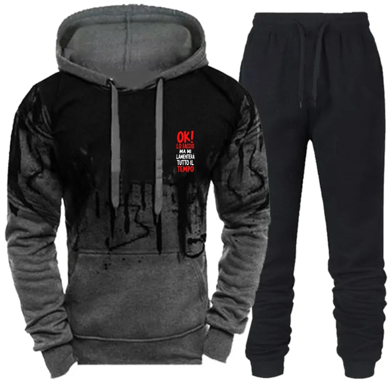 رجل هوديي أسود رمادي أحمر أخضر أبيض مطبوعة موافق تصميم البلوز رياضية مجموعة ملابس رياضية عادية الركض الزي #3