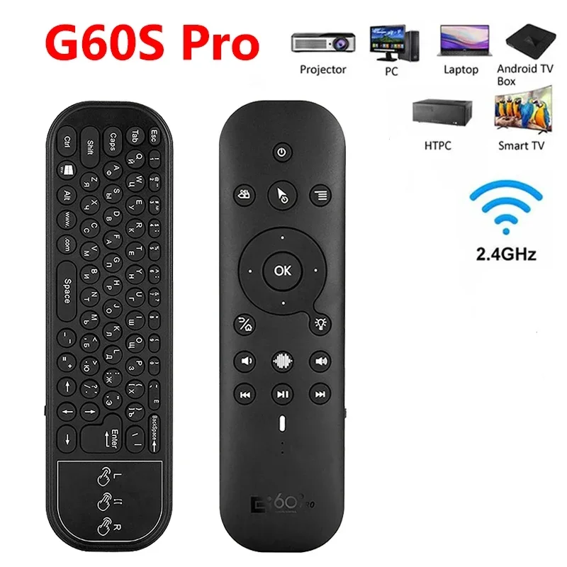 

Беспроводной голосовой пульт дистанционного управления G60S Pro 2,4G BT5.0, двухрежимная воздушная мышь, ИК-обучение с подсветкой для Android TV Box