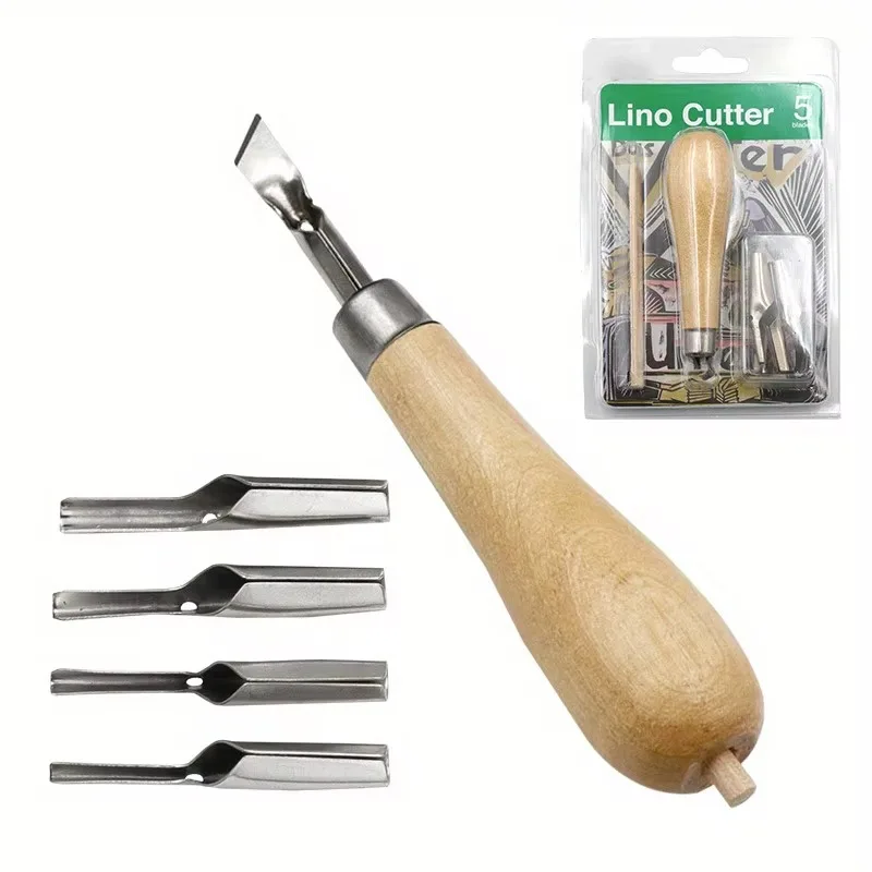 1 Set Druckherstellung Schnitzwerkzeuge Set mit 5 Klingen DIY Lino Block Schneiden Stempel Schnitzwerkzeug Zubehör Kunst Skulptur Zubehör