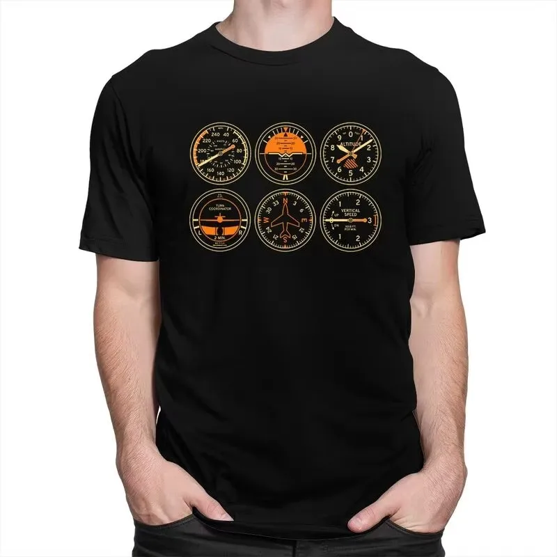Cockpit Six Dials Flight Simulator Pilot T Shirt Men 100% Cotton Casual Aviation Airplane Tee