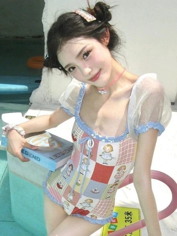 Y2k Style américain nouveaux tenues de maillots de bain doux nouveau Plaid licou cravate sans manches Sexy taille haute combinaison été 2025 nouveau