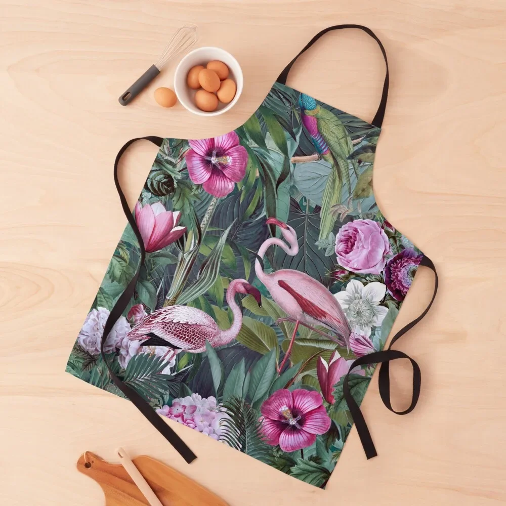 Flamingo Jungle Tropical Paradise With Flowers And Birds Apron Woman Kitchens carpenter Apron