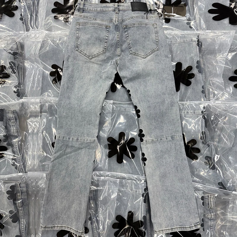 الهيب هوب الربط المرقعة الأسود عباد الشمس التطريز LOSTSHDWS الدنيم السراويل الرجال النساء الضوء الأزرق الجينز السراويل مع العلامة #2