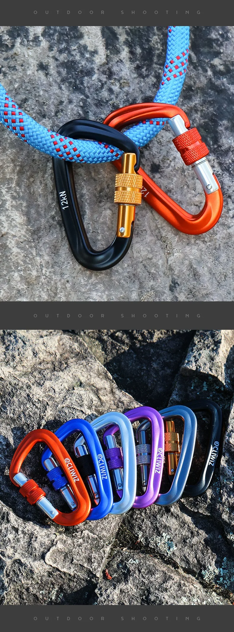 D-Form 12KN Professioneller Karabiner Hochwertiger Aluminium-Kletterhaken Sicherheits-Vorhängeschloss Outdoor-Zubehör – Detail 10