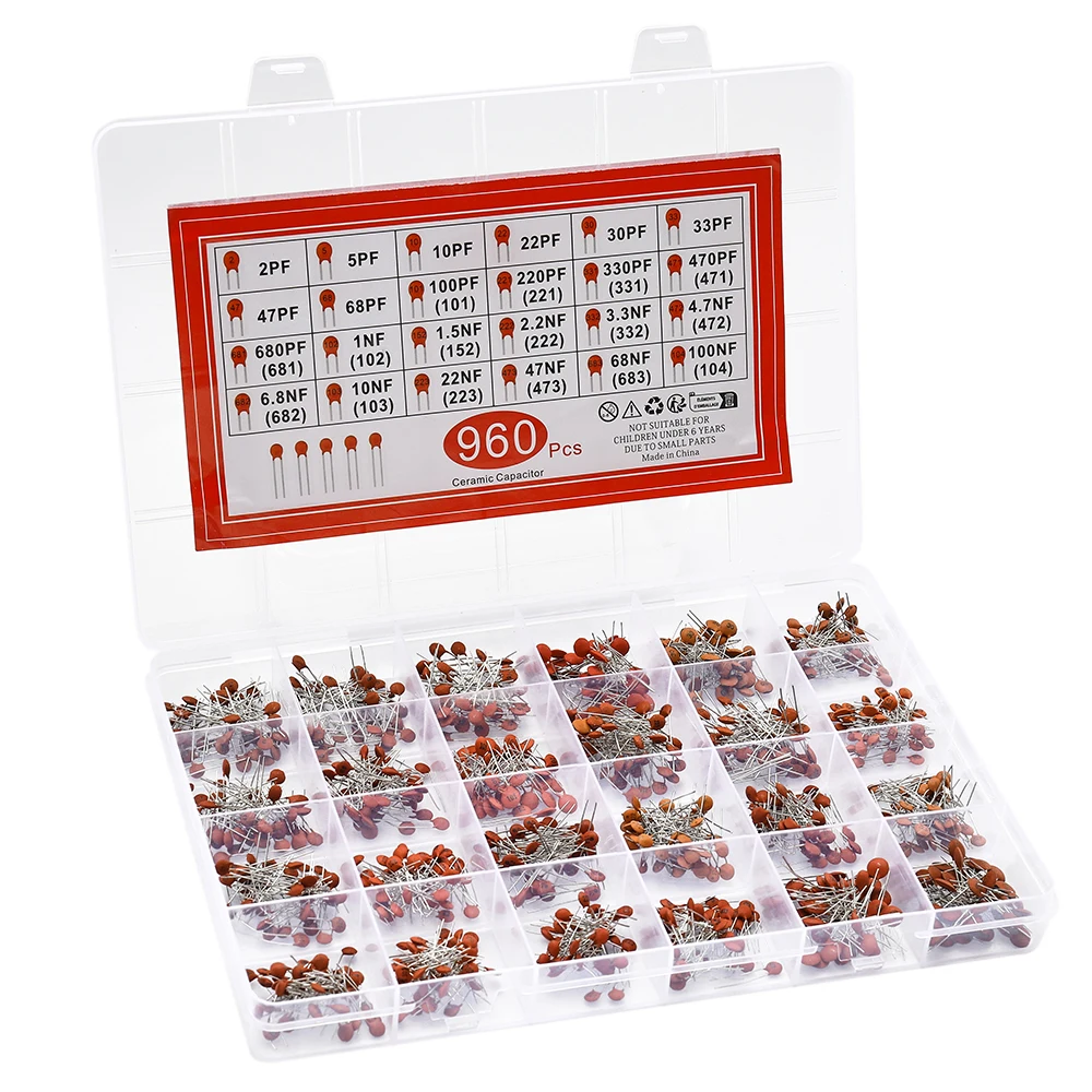 960PCS Ceramic Capacitor Assortment Kit 2pF~100NF Capacitors Sample Kit for DIY Electronics PCB Repair Prototyping
