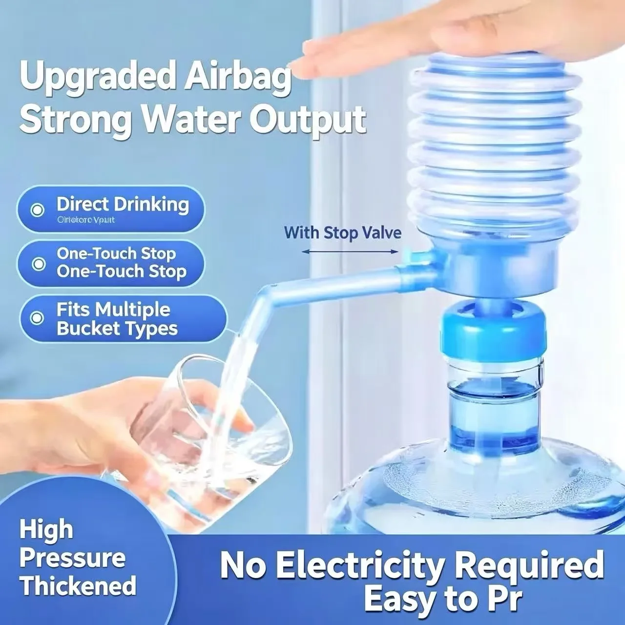 Manual Hand Press Water Pump, Portable Gallon Bottle Water Dispenser, Household Barreled Drinking Water Suction Pump