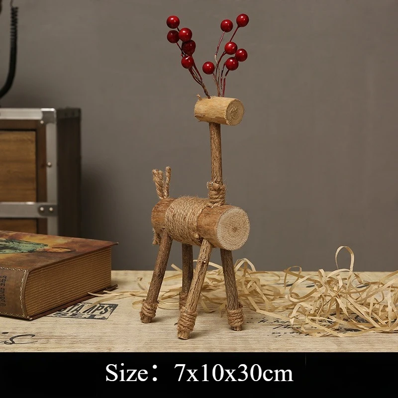 Nordic Style Wood Handmade Couple Moose Ornament Creative Artistic Desk Decor Animal Figurines Home Decoration Accessory Gift