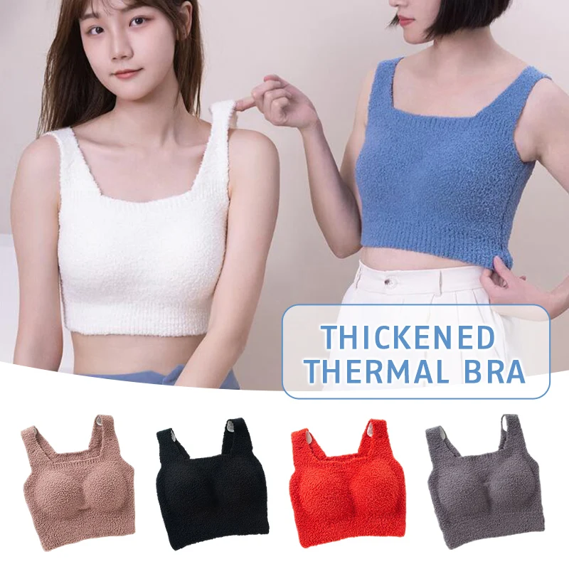 

Womens Winter Warm Fleece Bustier Bralet Bra Strap Thermal Plush Vest Underwear Clothing Warm Top Inner Wear