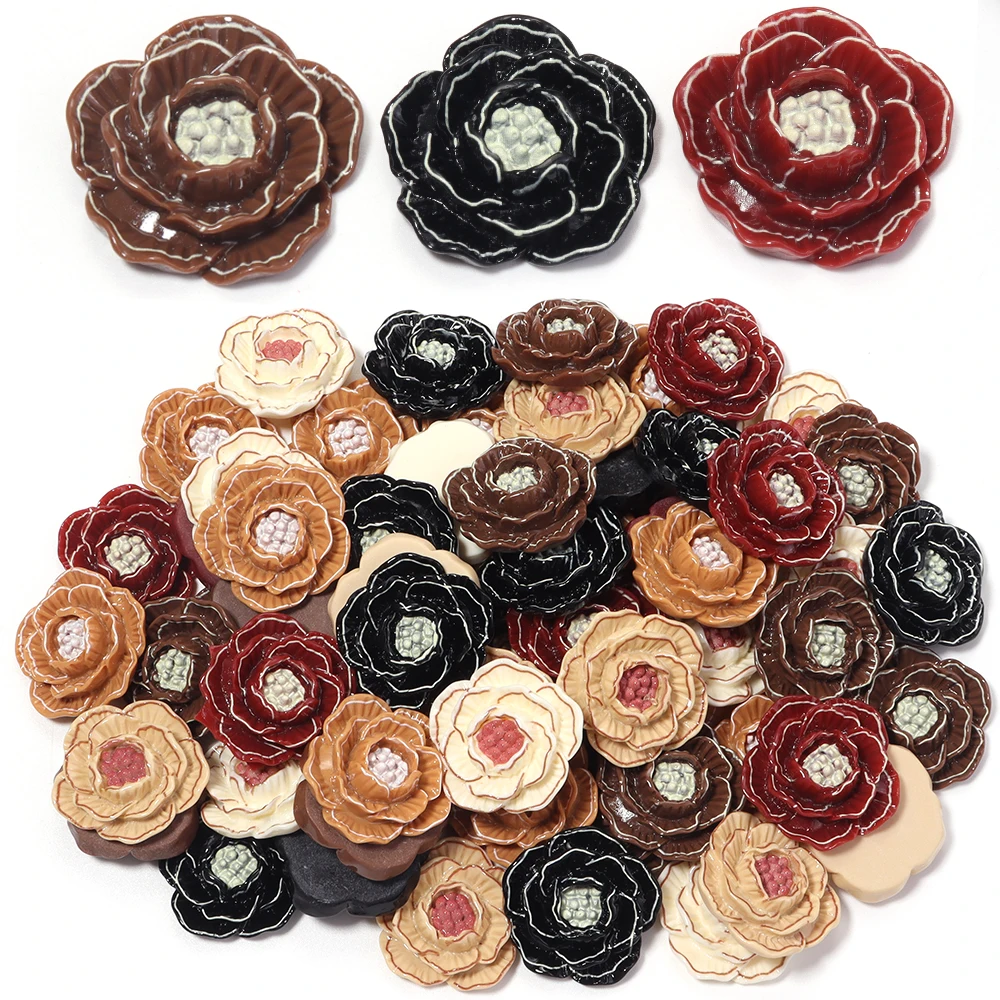 20pcs/lot ABS Camellia Flowers Cabochons  Flatbacks Flowers Beads For DIY Clothes Shose Hat Hairpin Jewelry Making Accessories