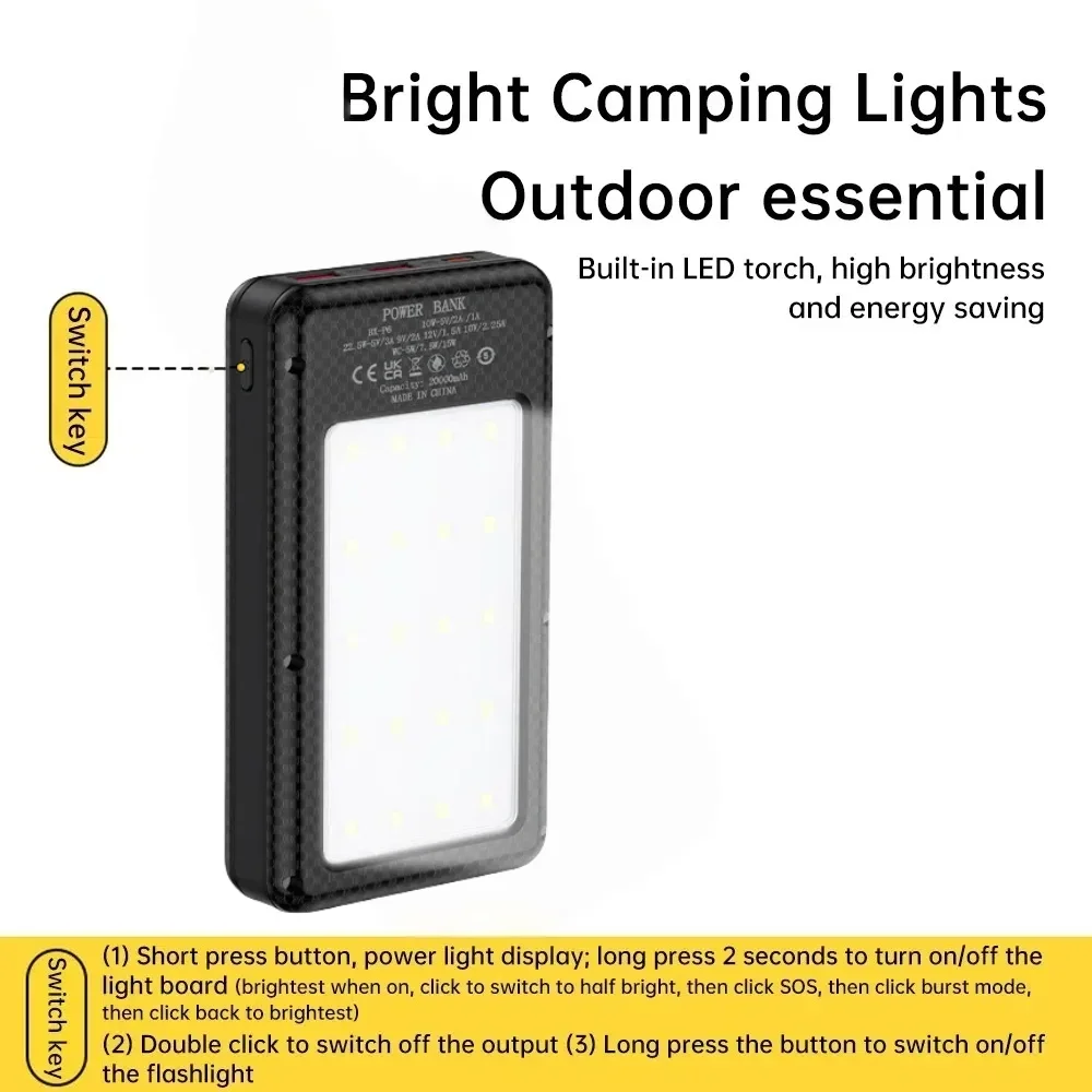 6*18650 20000mAh Power Bank Fall 22,5W Schnelle Lade 15W Drahtlose Lade Mobile Power Bank Gehäuse batterie Halter Für Telefon