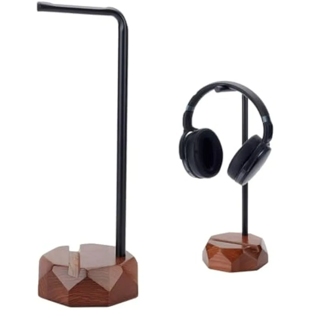 

Wooden Headphone Stand Headphone Headset Holder with Smartphone Stand Wood Base Iron Bar Gaming Headset Stand