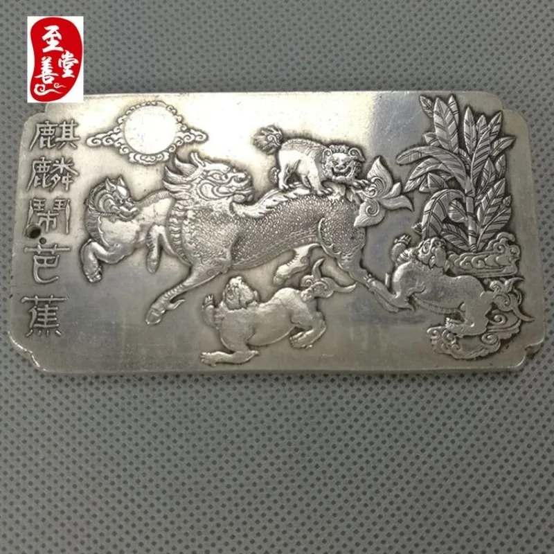Vintage Tibetan Kirin mythical beast  statue Thangka plate