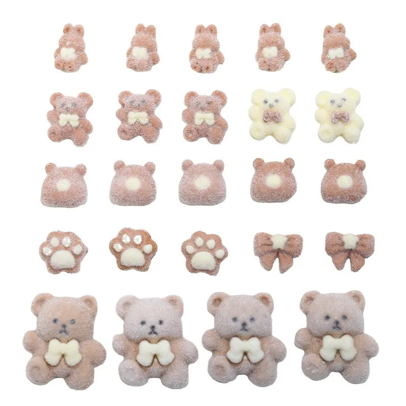 20/30/50PCS Cute Milk Coffee Plush Cartoon Bear Rabbit Bow Paw Resin Nail Art Rhinestones Decorations Manicure Lovely Ornaments