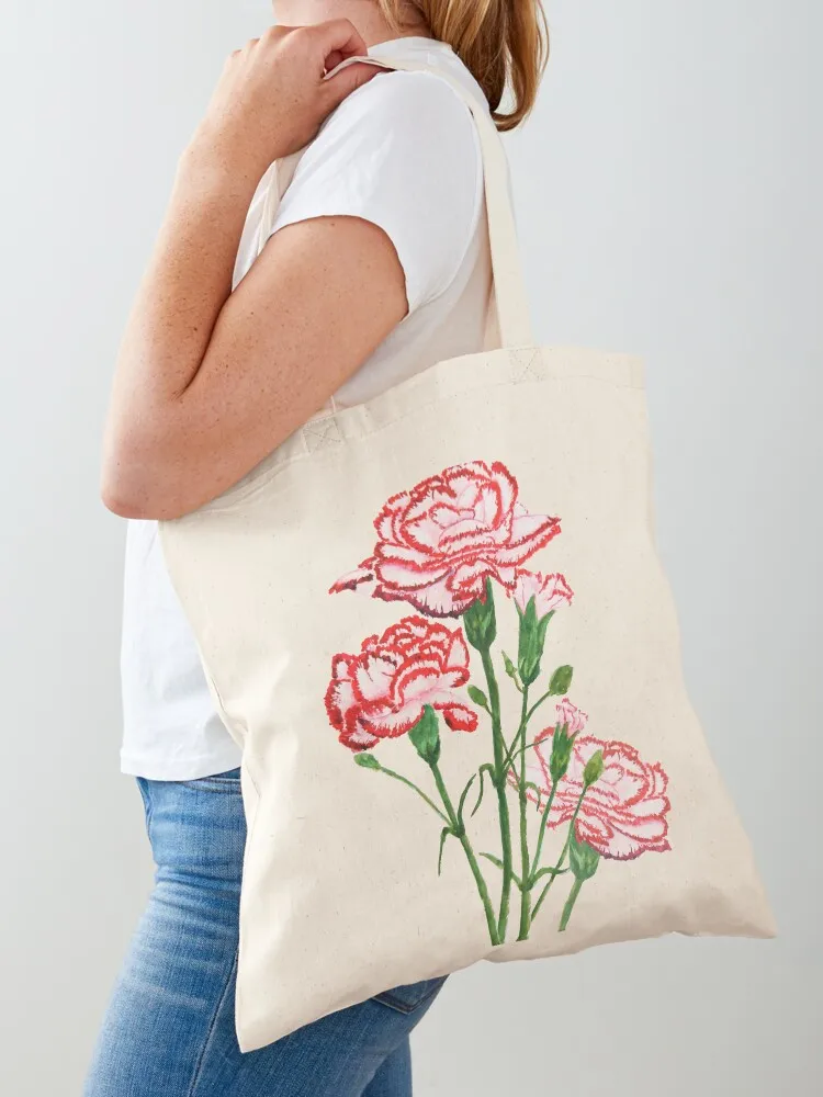 

red and pink carnation watercolor painting Tote Bag Women's shopper free delivery bags tote bag men Gift bags