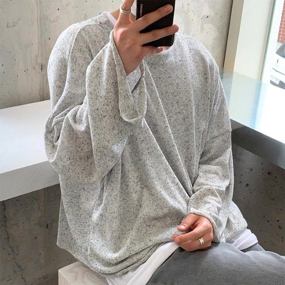 

Мужская однотонная футболка с длинными рукавами в американском стиле ретро, модный тренд, уличные свободные дышащие нишевые весенне-осенние новые мужские топы