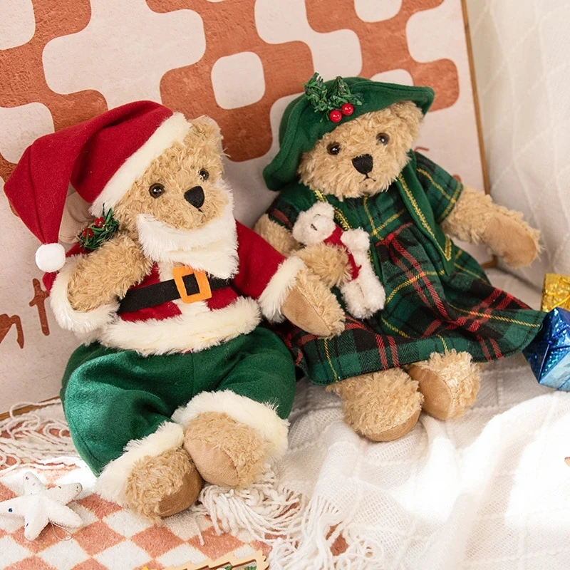 A pair mini Cute Couple Teddy Bear With Santa hat Plush Toys Stuffed Dolls Toy Kids Girls Children Birthday Merry Christmas Gift