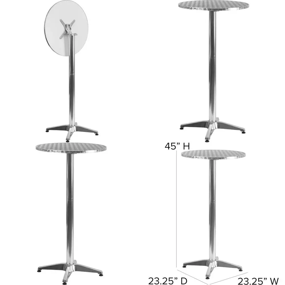 

Прочный серебристый алюминиевый стол-бар с откидной столешницей для использования в помещении и на улице