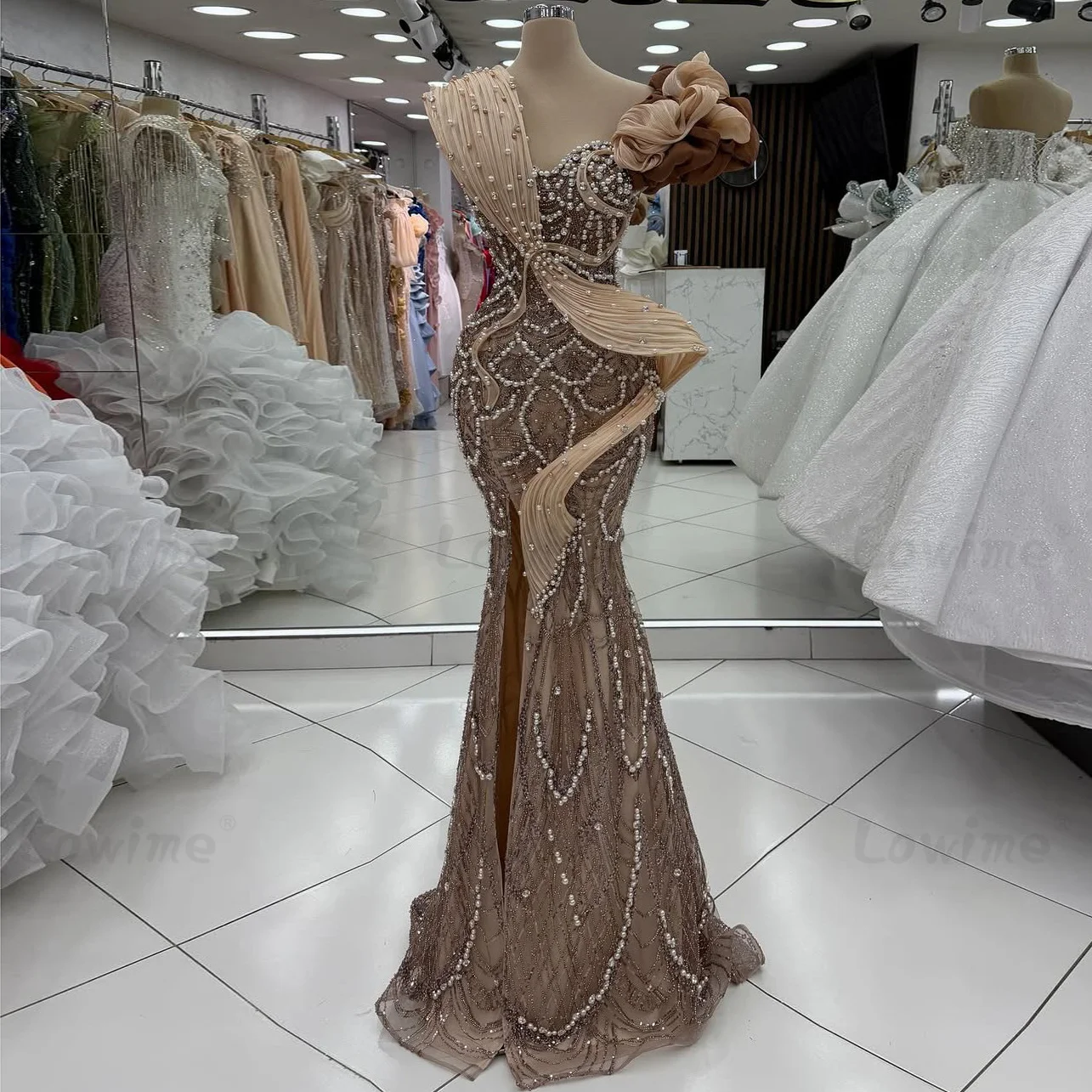 

New Customized Pearl Party Dress 2026 Off Shoulder Mermaid Prom Dresses Robes Plus Size Arabic Evening Gowns Engagement Dresses