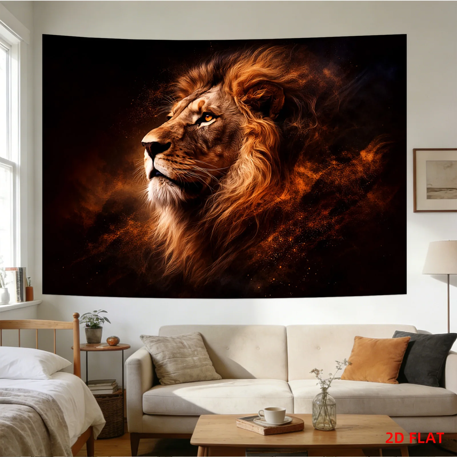 Luxurious Golden Lion Tapestry Wall Hanging Majestic Wild King Portrait Art Decor Ethnic Home Accent