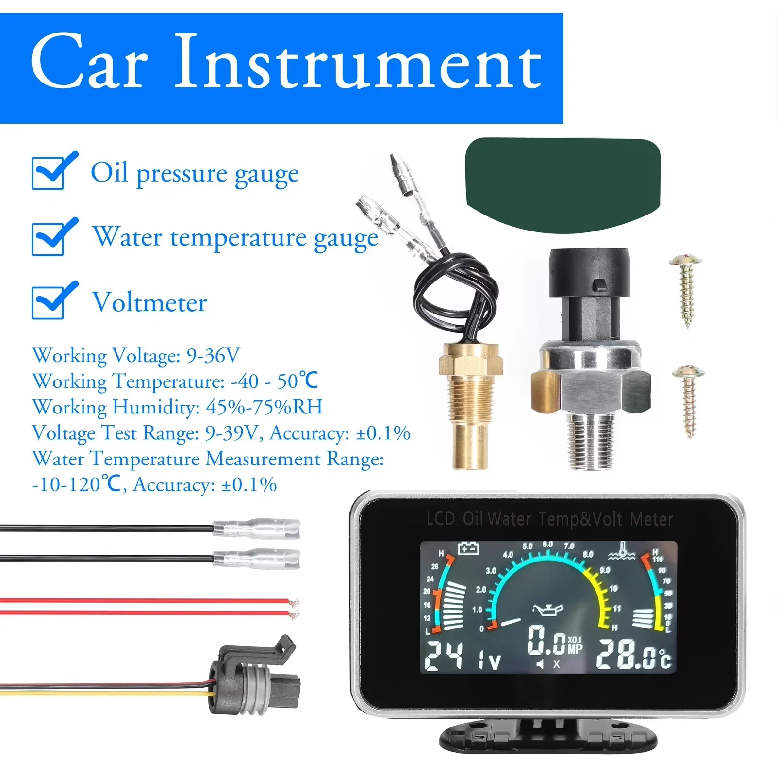 3-in-1 Universal Auto 12V/24V LCD Digital LKW Auto Öldruck Spannung Wassertemperatur Kombinationsanzeige mit 1/8 NPT Sensoren – Detail 6