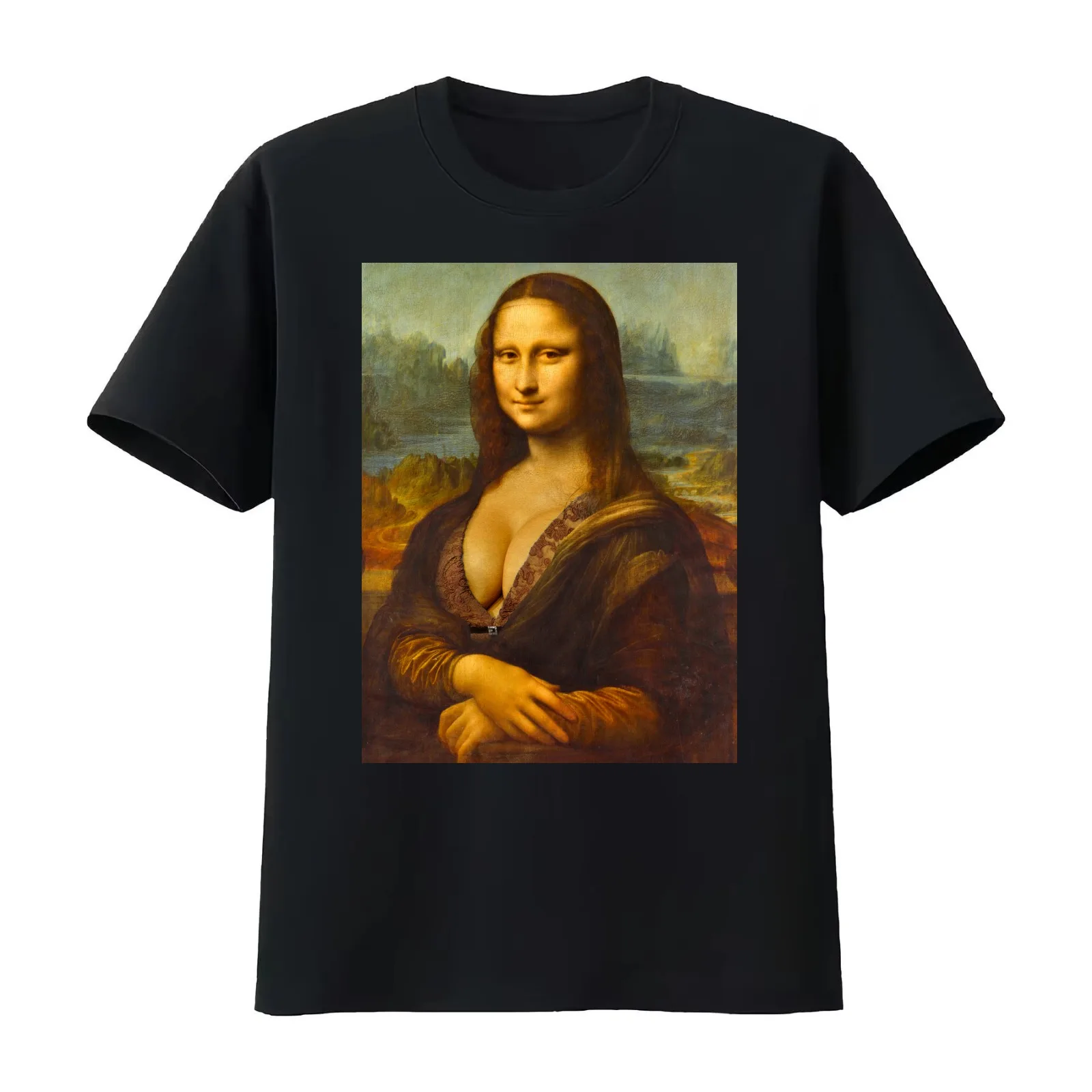 Mona Lisa Big Boobs Parody T-Shirt Summer Casual Cotton Tee Oversized Streetwear Tops Vintage Graphic Print Unisex Men Women