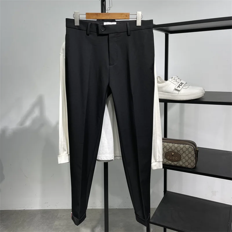 

Men's Casual Pants Autumn Winter Commute Micro Elastic Anti Wrinkle Iron Free Thick Straight Leg Pure Color Small West Pants