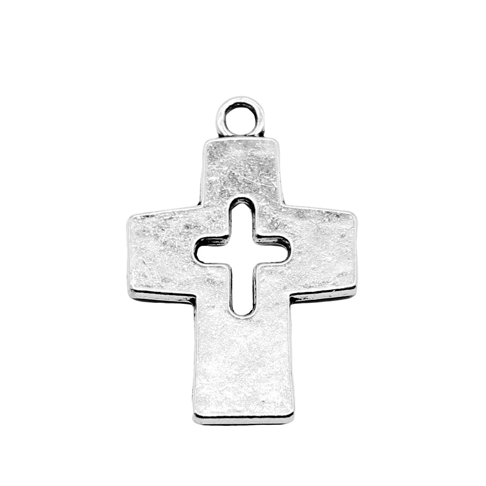 WYSIWYG 10pcs 25x17mm Charms Cross Jesus Tibetan Pendants Crafts Making Findings Handmade Antique Silver Color