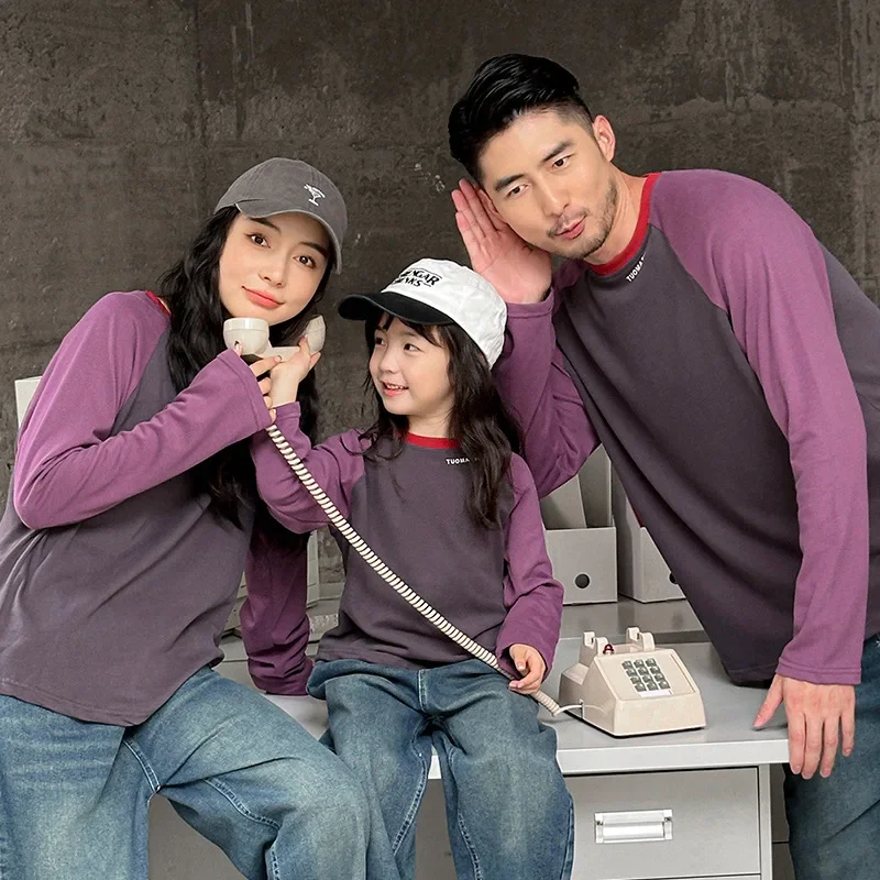 Unisex Family Matching T-Shirts Father Mother Son Daughter Raglan Sleeve Cotton Casual Couple Parent-Child Outfits Kids Pullover