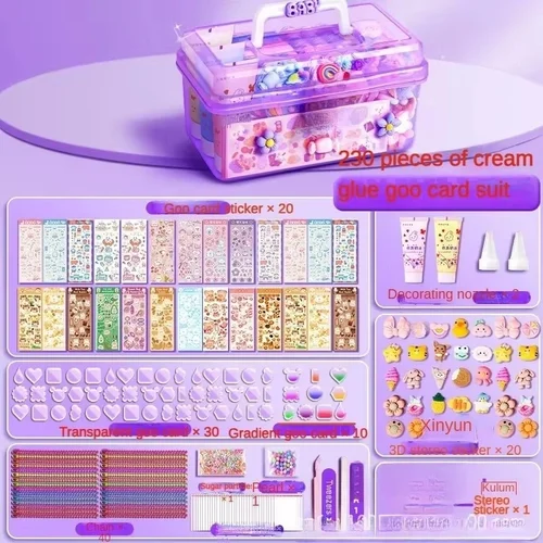 Juego de pegatinas Goka, pegatina de pegamento en crema Goka, cuenta de mano, caja de almacenamiento de Material Diy completa, papelería para niños