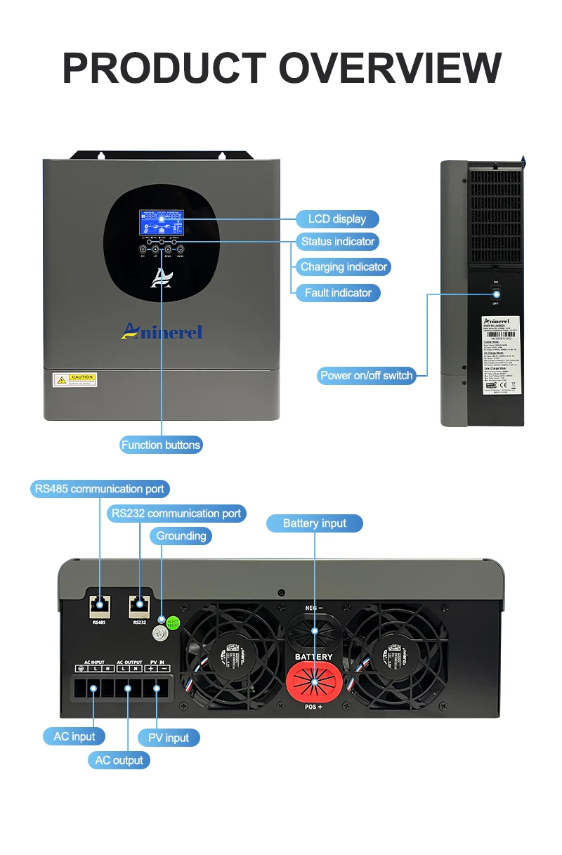 Aninerel 11KW 48V Parallel Dual MPPT 160A Netzunabhängiger Solar-Wechselrichter mit Dual-Ausgang PV 500VCD, integriertem WLAN, 6.2KW 48V IP54, reiner Sinuswelle 230V für den Heimgebrauch – Detail 29