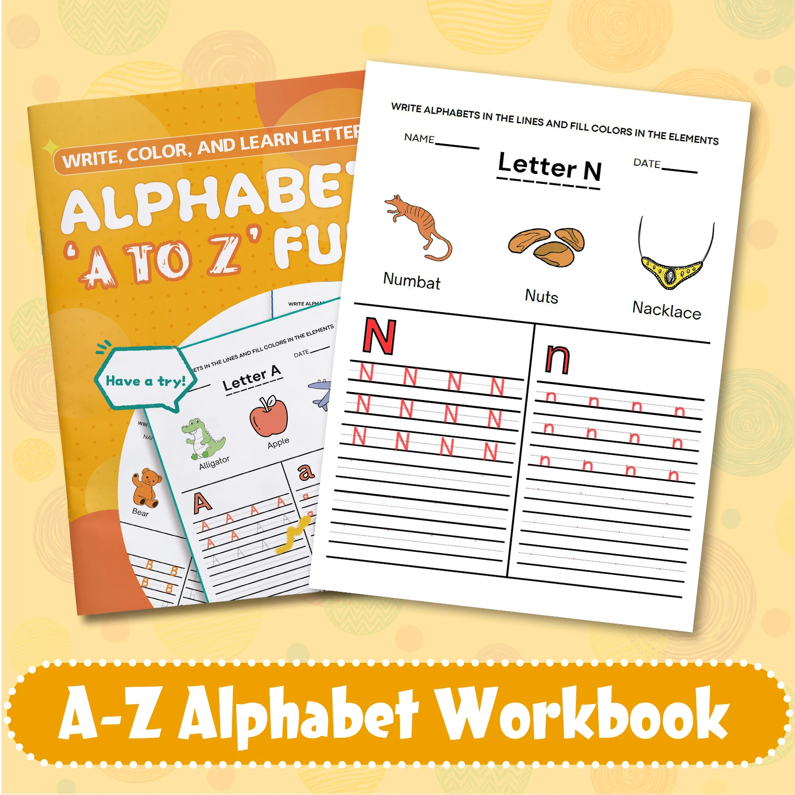 Children's alphabet coloring book, cute cartoon patterns, preschool early education workbook, boost your baby's hands-on skills
