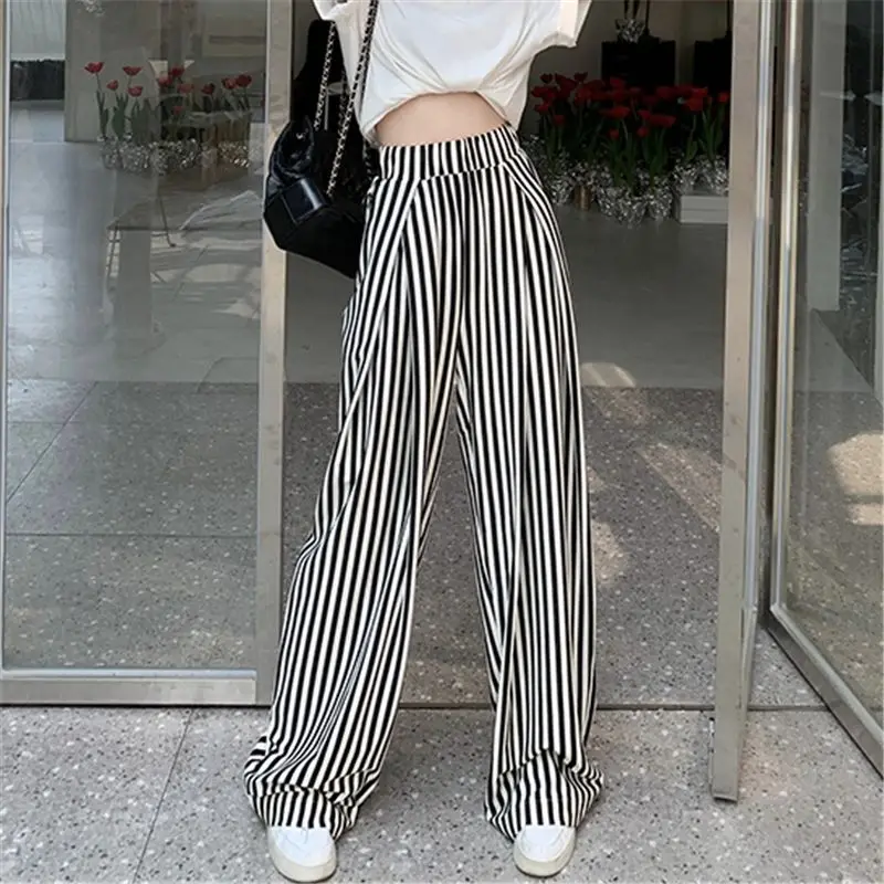 

Striped Casual Women's Pants Autumn Thin Loose High Waisted Wide Leg Pants Woman Clothing Floor Mop y2k Pant Streetwear