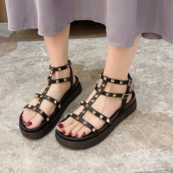 Women's Shoes on Sale 2024 Fashion Open Toe Women's Sandals Summer Rivet Solid Outdoor Platform Casual Sandals Zapatos Mujer