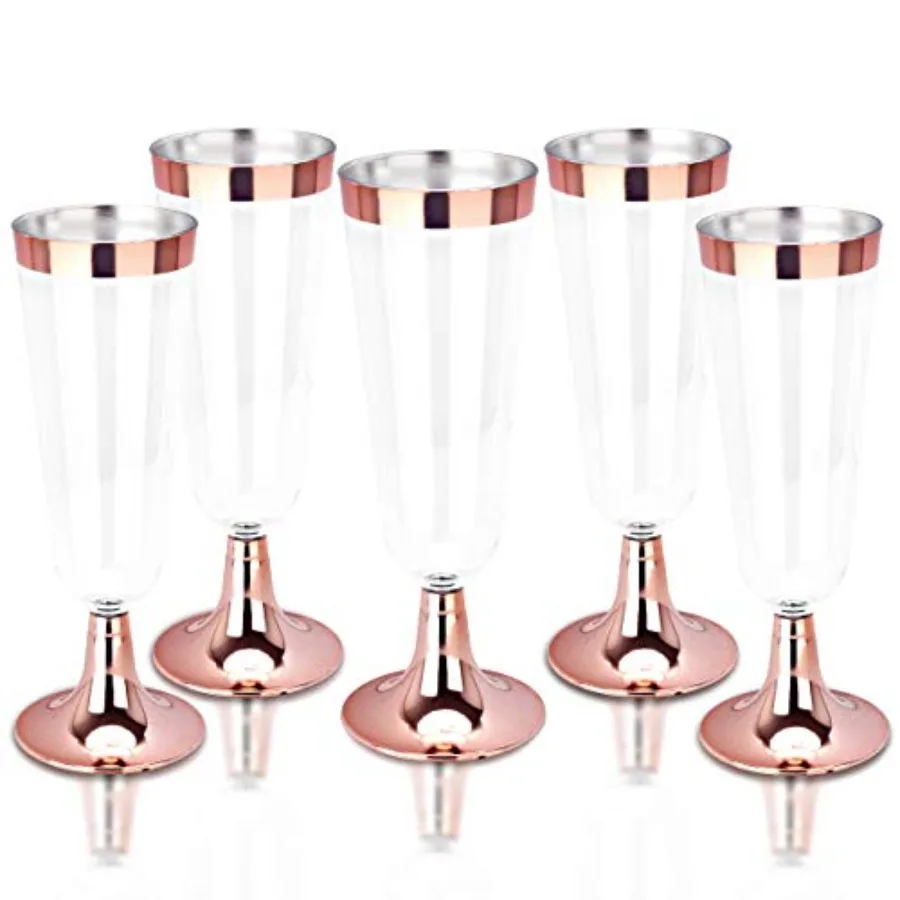 

BUCALA 100 Pack Plastic Champagne Flutes - 5OZ Plastic Champagne Glasses With Rim - Premium Quality Disposable Cups - Ideal for