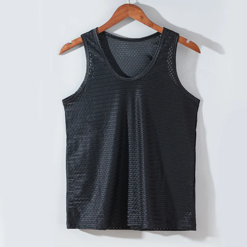 Men Ice Silk Tank Top Underwear Sports Vest Undershirt Mesh Holes Shirts Male Workout Sleeveless Breathable Singlets T-Shirt