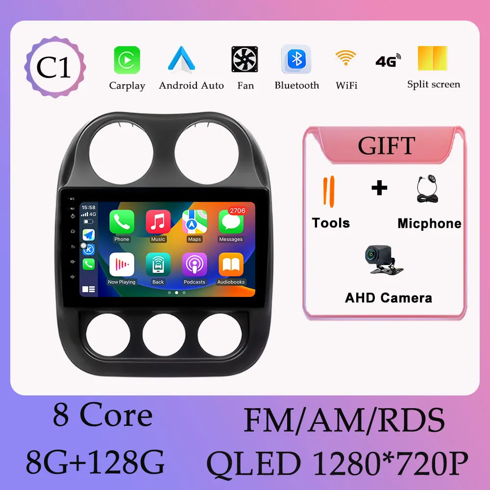 Draadloze Carplay Android 16 Autoradio Video Audi Multimedia Speler voor Jeep Compass Patriot 2009-2015 GPS Navi DSP Stereo WIFI