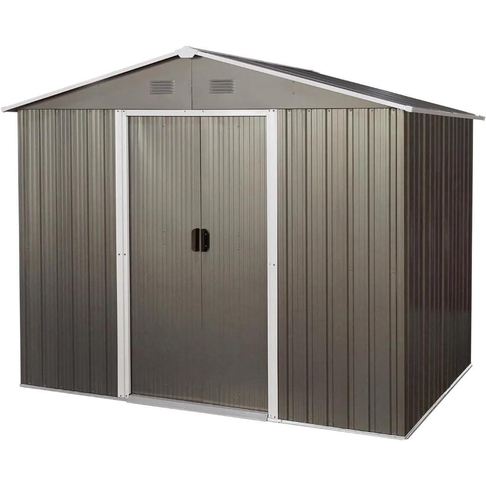 Outdoor Metal Storage Shed with Sliding Door & Metallic Floor Base Frame, 6x8 FT, Easy To Assemble, Corrosion, Storage Cabinet