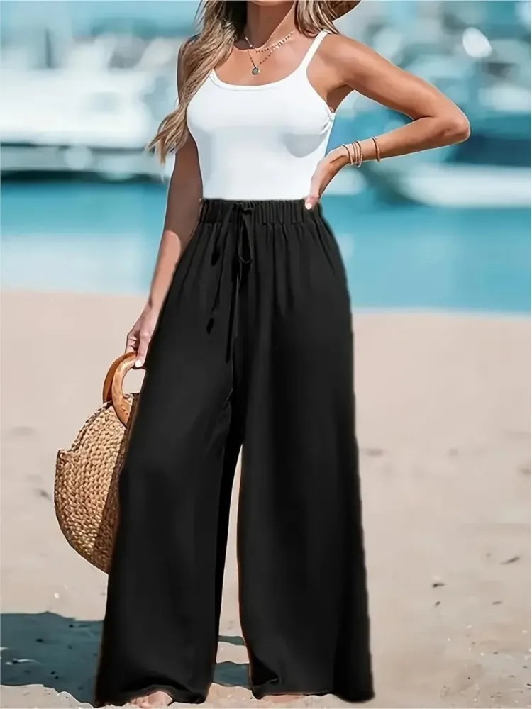 

2026 Women's Clothing Wide Leg Pants Fashionable Casual Comfortable Long Pants Solid Color Pants Simple Style All-match Trendy