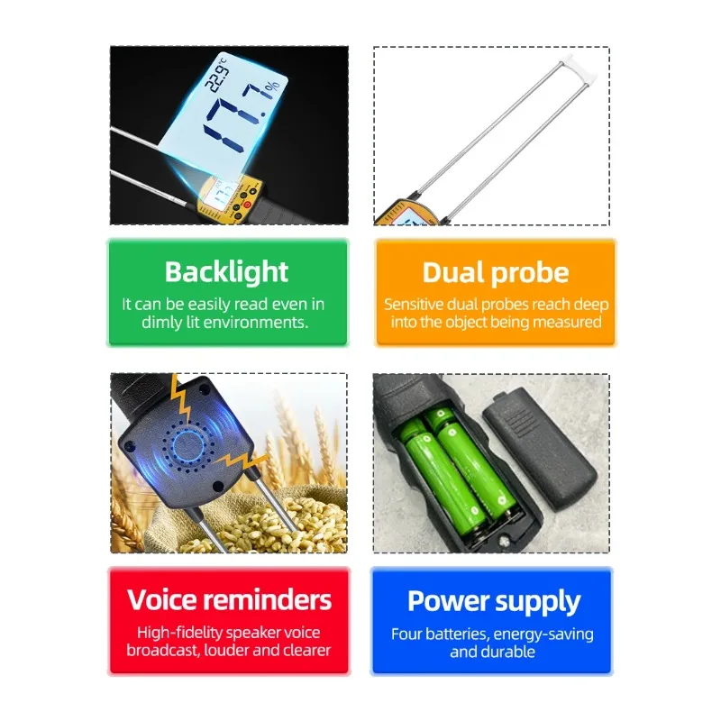 Medidor de umidade de grãos digital com sensor inteligente para trigo, cevada, soja e sorgo