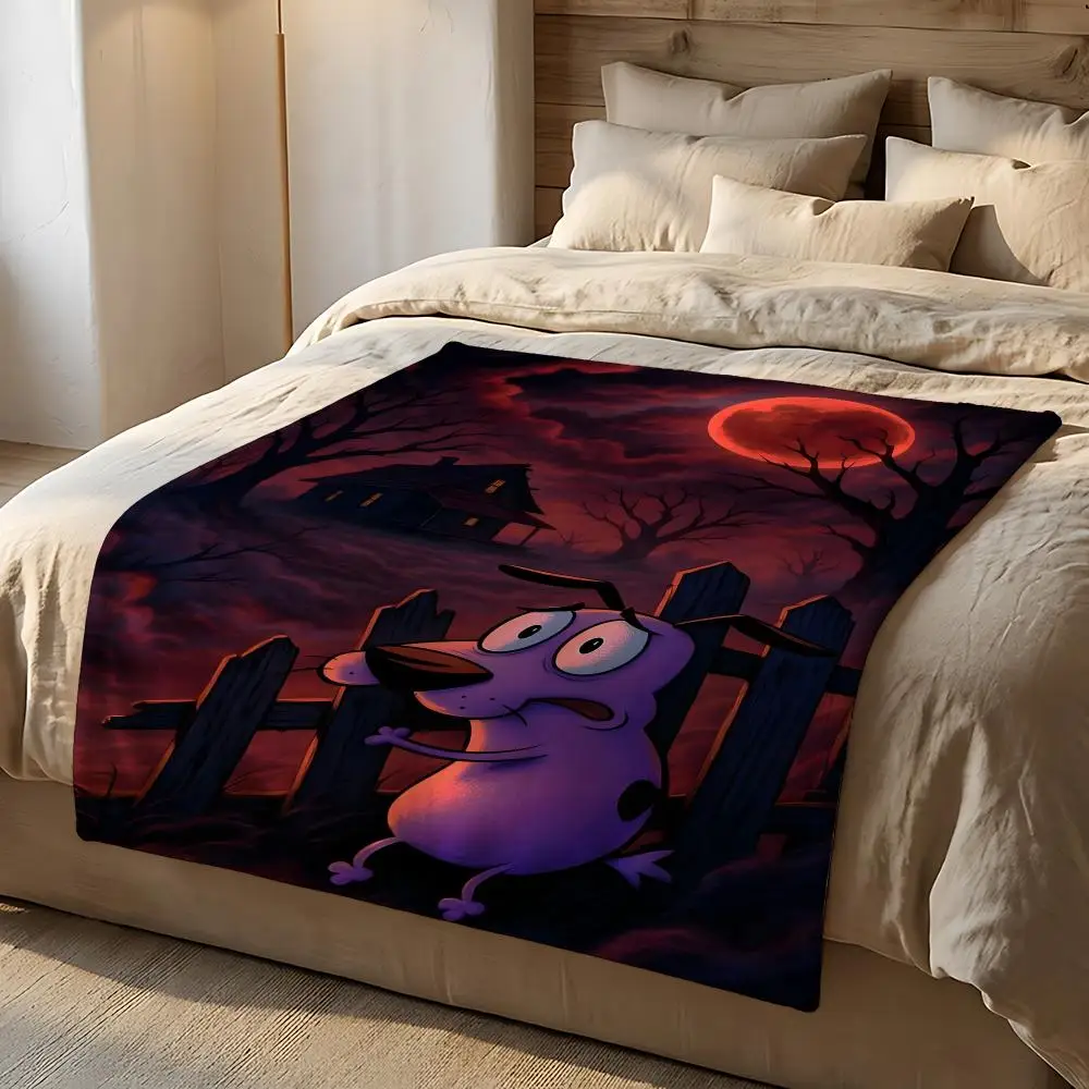 Animated Series Courage the Cowardly Dog Throw Short Plush Throw Blanket Soft Skin-Friendly Multi-Scene Home Office