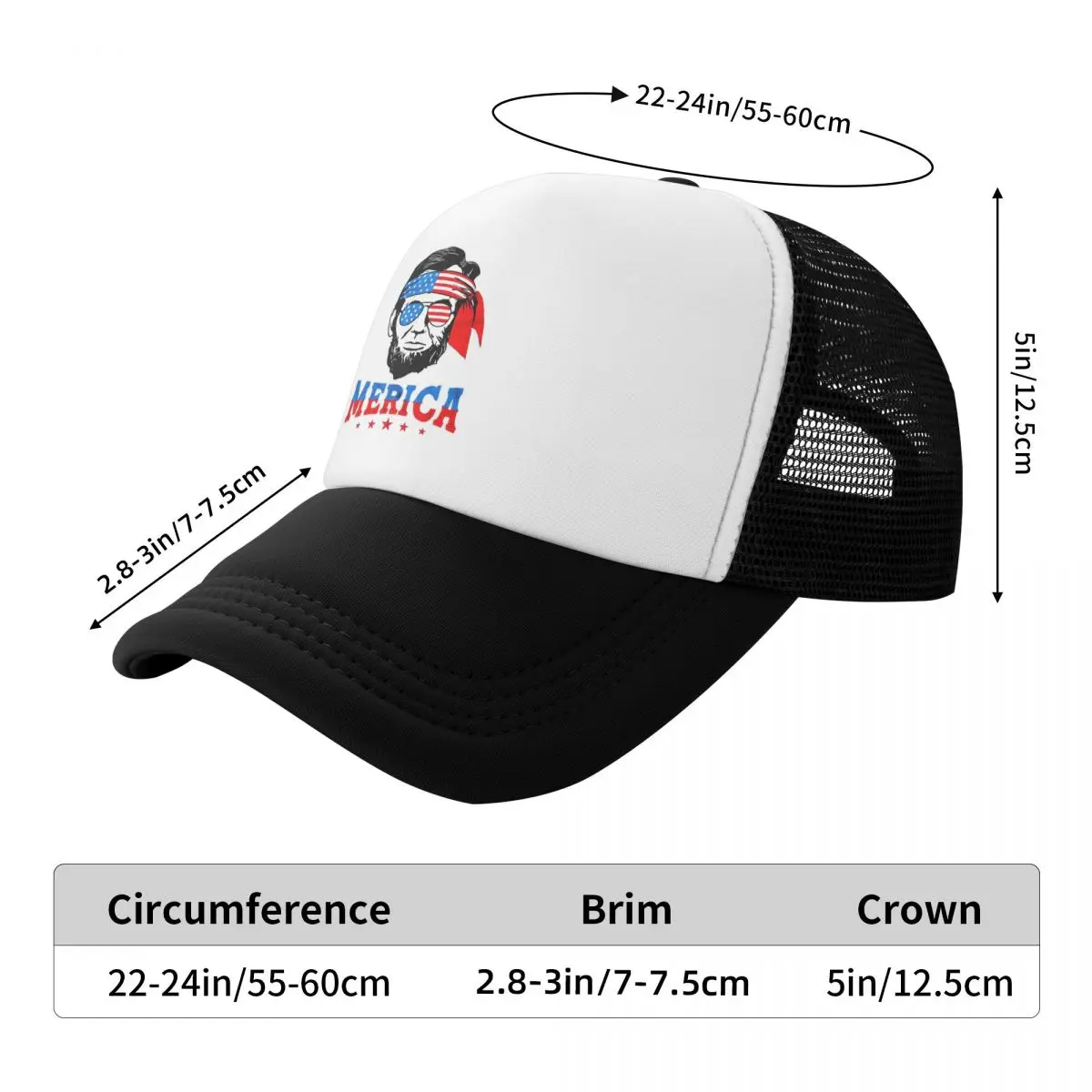 Merica Abraham Lincoln Cap Fashion Casual Mesh Baseball Caps Adjustable Hat Hip Hop Summer Unisex Baseball Hats Polychromatic