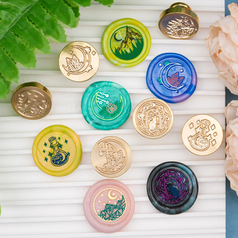 

Фэнтезийные мотивы Луна, гора, кошка, сургучные штампы, сменные латунные головки штампов для украшения подарков и поздравительных открыток