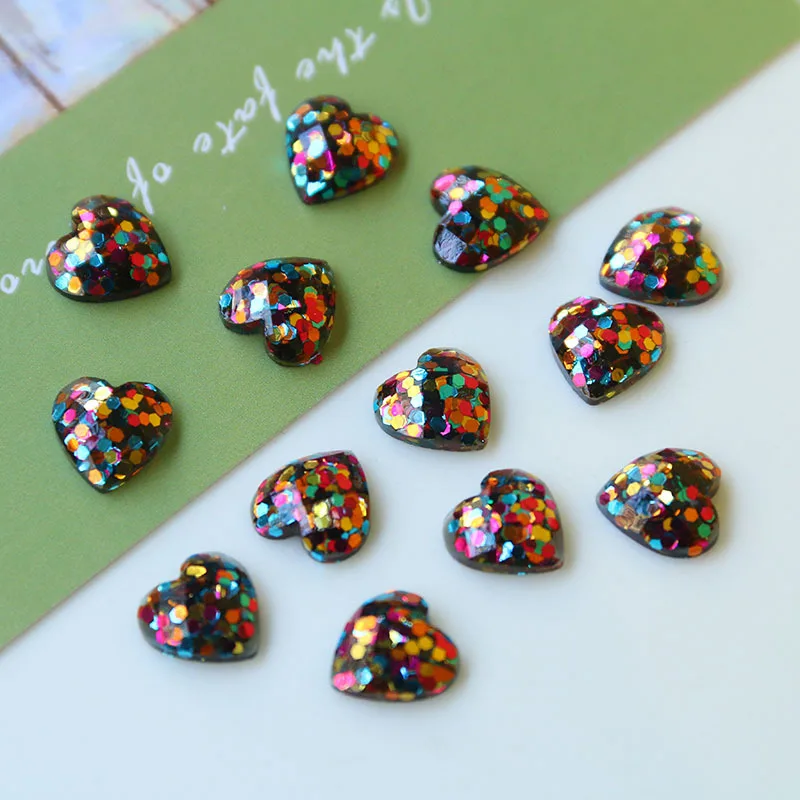 

Wholesale 100pcs 10mm Colorful Glitter Sequin Decorated Resin Heart Cabochon Charms Ornament Accessories Patch Sticker Cameo