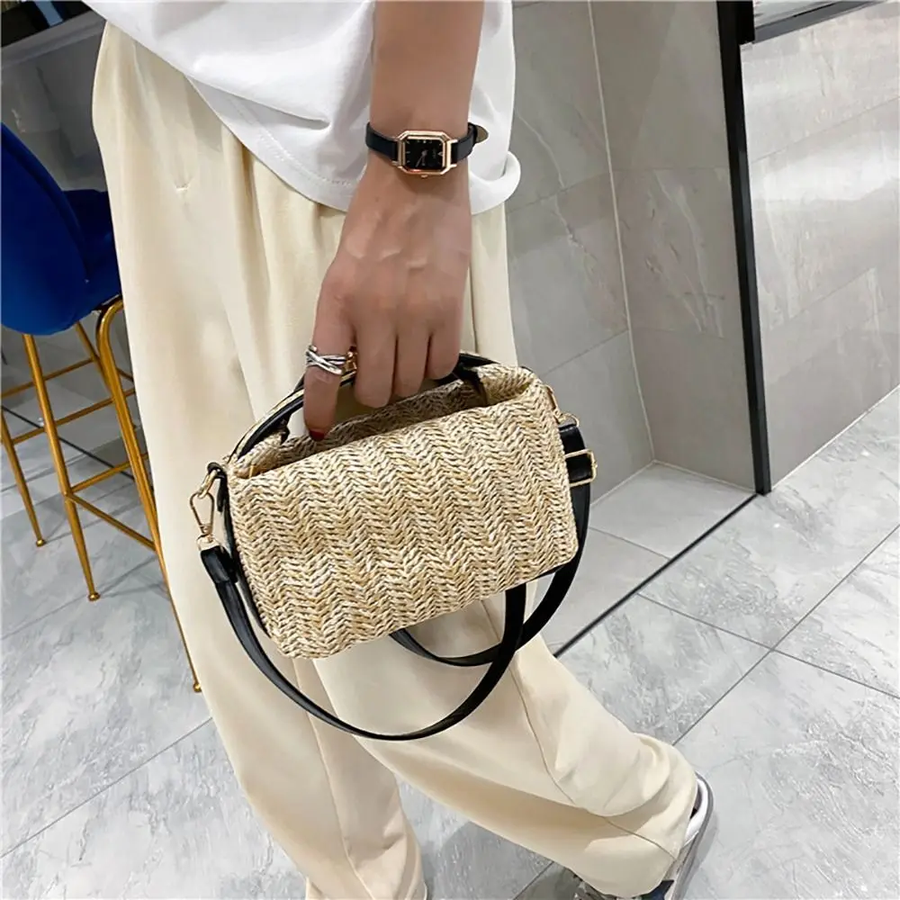 With Hardware Lock Crossbody Bag Trendy Large Capacity Simple Straw Handbag Soft Handle Beach Bag Women Girl